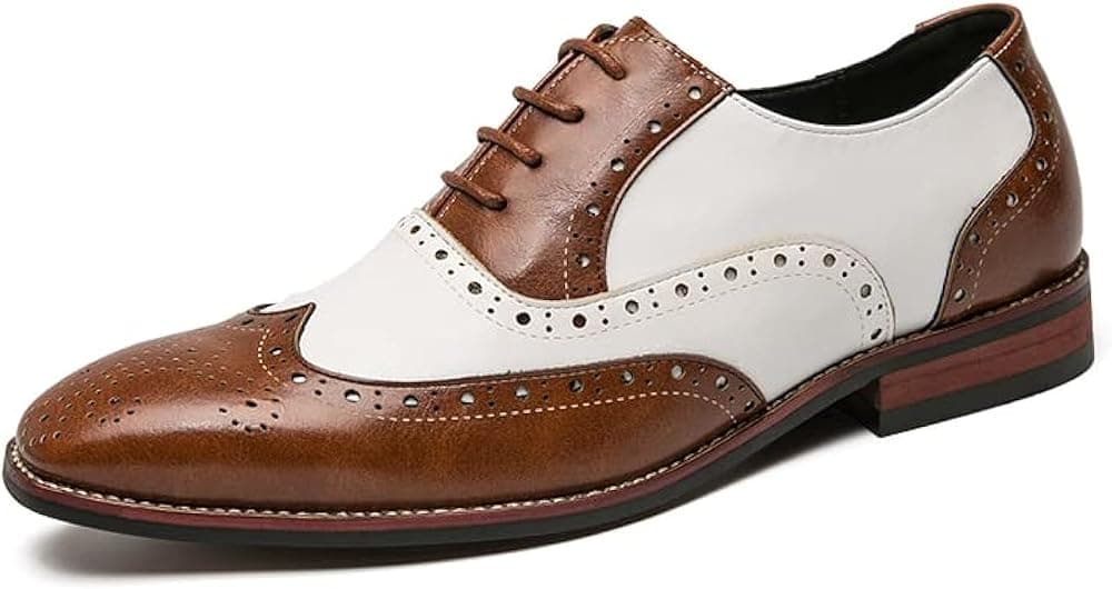 Two-tone spectator wingtip brogue shoes