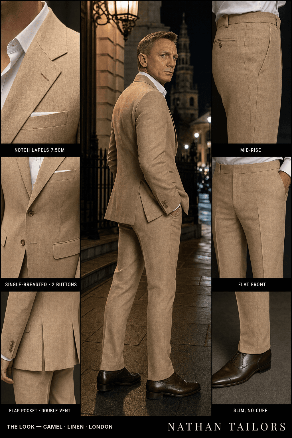 camel single-breasted bespoke suit — custom tailored by Nathan Tailors, the Hoi An custom tailor