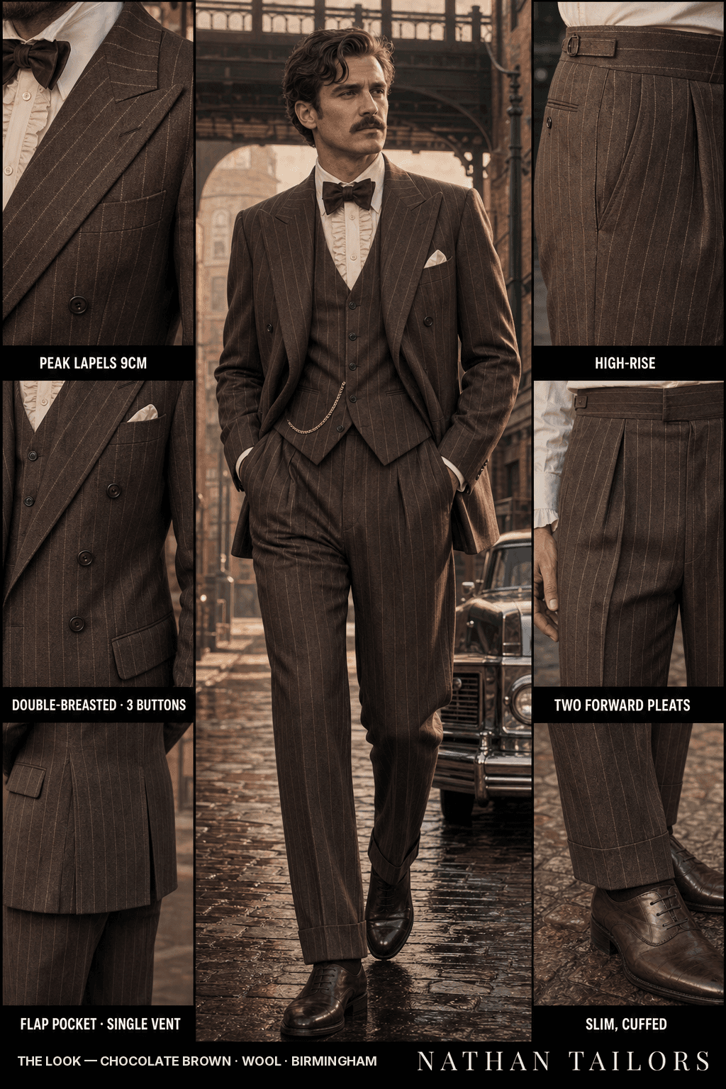 chocolate brown chalk_stripe double-breasted bespoke suit — custom tailored by Nathan Tailors, the Hoi An custom tailor