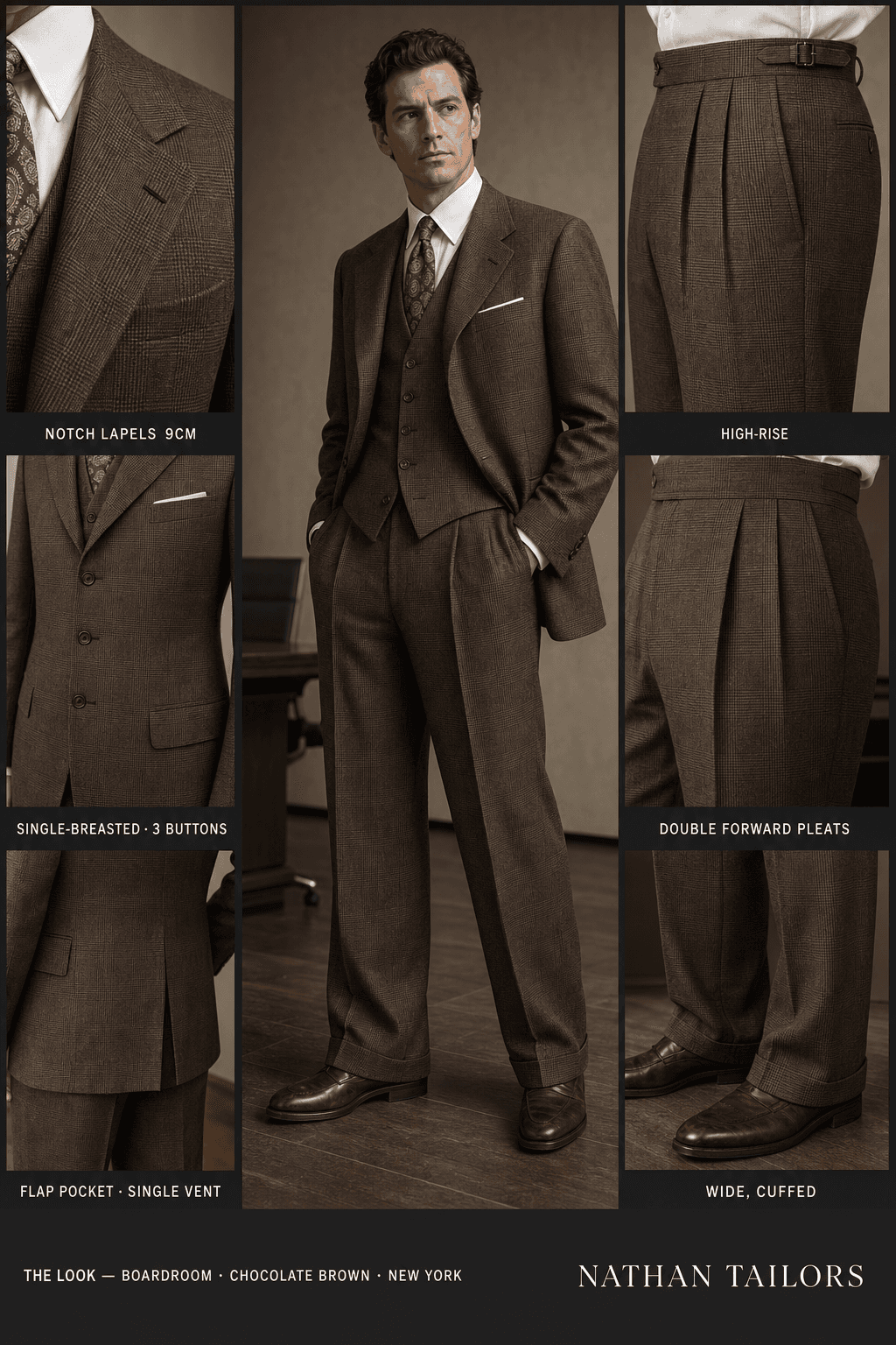 chocolate brown glen_plaid single-breasted bespoke suit — custom tailored by Nathan Tailors, the Hoi An custom tailor