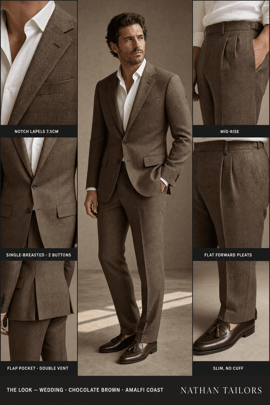 chocolate brown glen_plaid single-breasted bespoke suit — custom tailored by Nathan Tailors, the Hoi An custom tailor