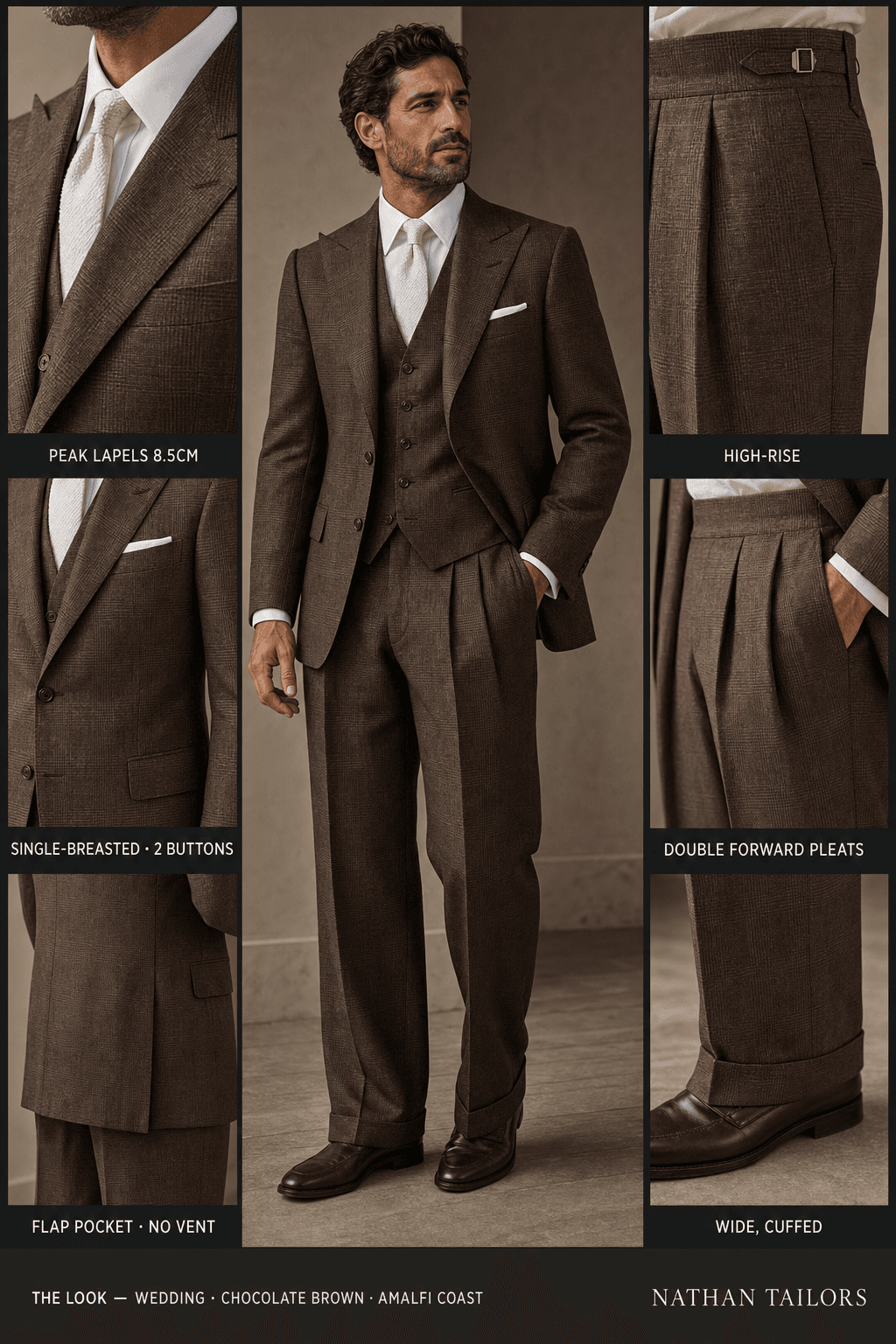 chocolate brown glen_plaid single-breasted bespoke suit — custom tailored by Nathan Tailors, the Hoi An custom tailor