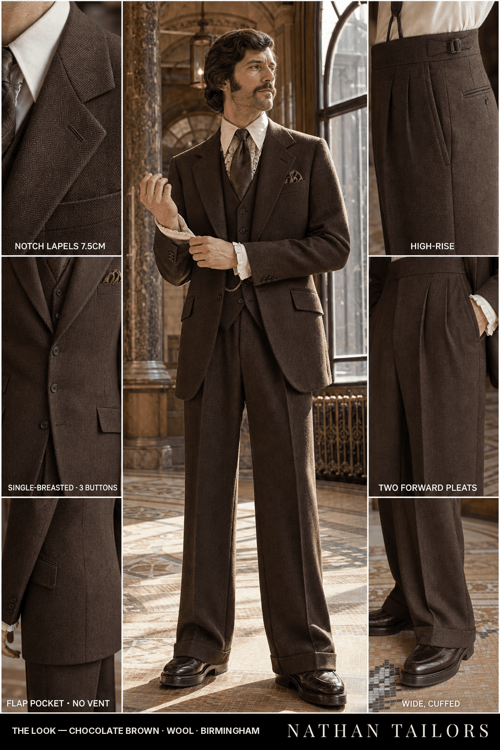 chocolate brown herringbone single-breasted bespoke suit — custom tailored by Nathan Tailors, the Hoi An custom tailor