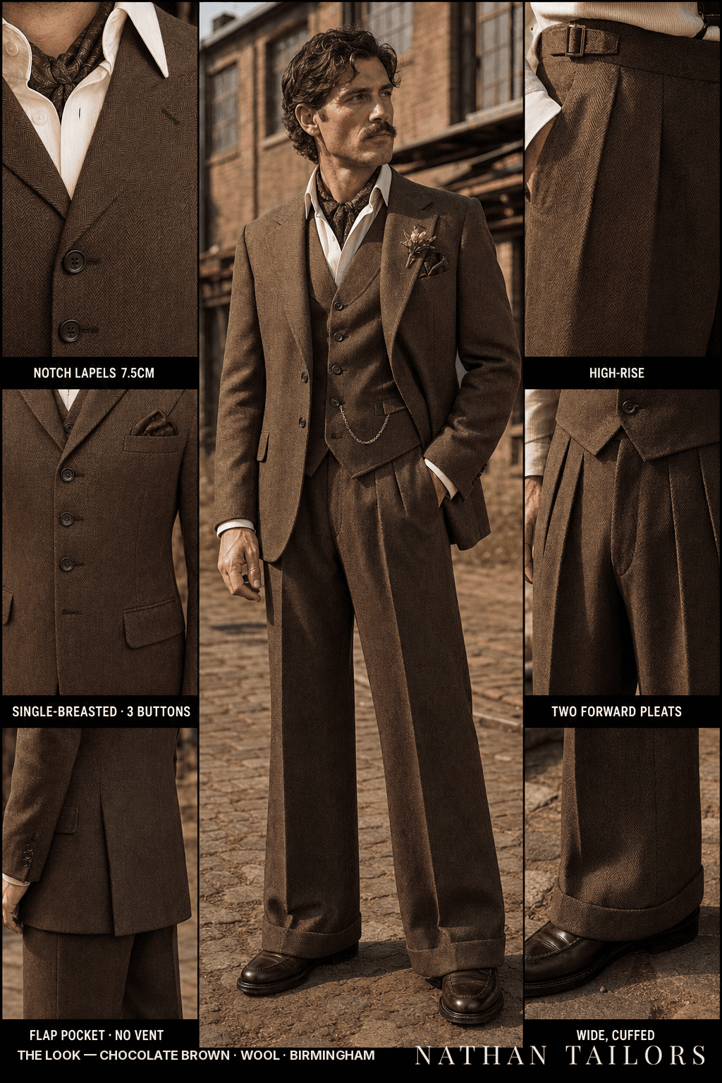 chocolate brown herringbone single-breasted bespoke suit — custom tailored by Nathan Tailors, the Hoi An custom tailor