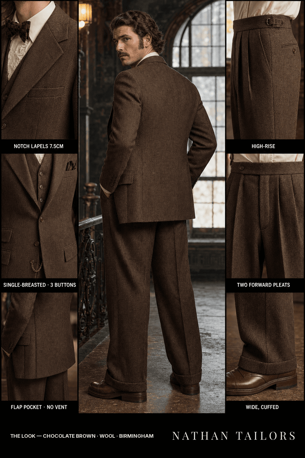 chocolate brown herringbone single-breasted bespoke suit — custom tailored by Nathan Tailors, the Hoi An custom tailor