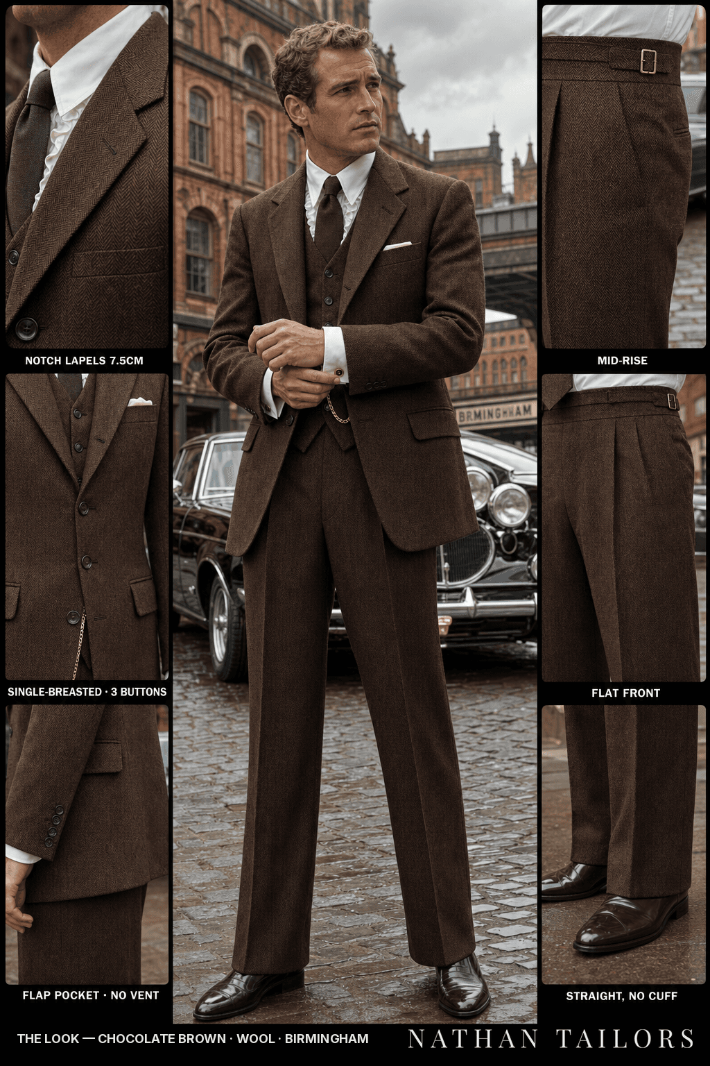 chocolate brown herringbone single-breasted bespoke suit — custom tailored by Nathan Tailors, the Hoi An custom tailor