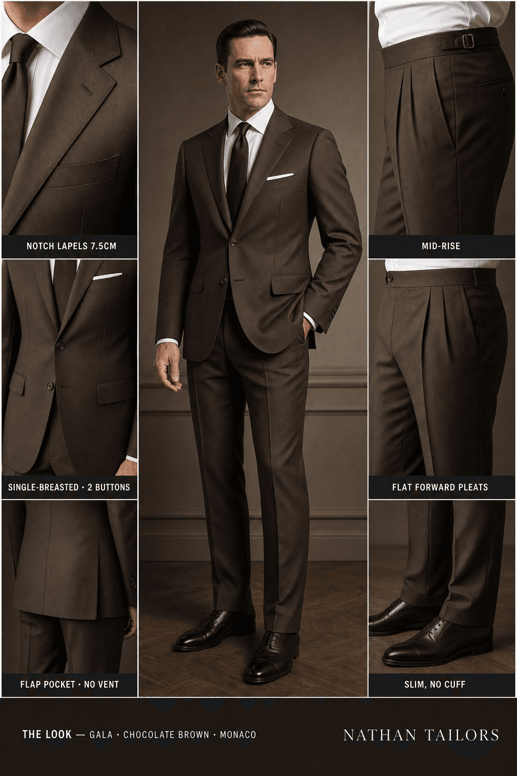 chocolate brown single-breasted bespoke suit — custom tailored by Nathan Tailors, the Hoi An custom tailor