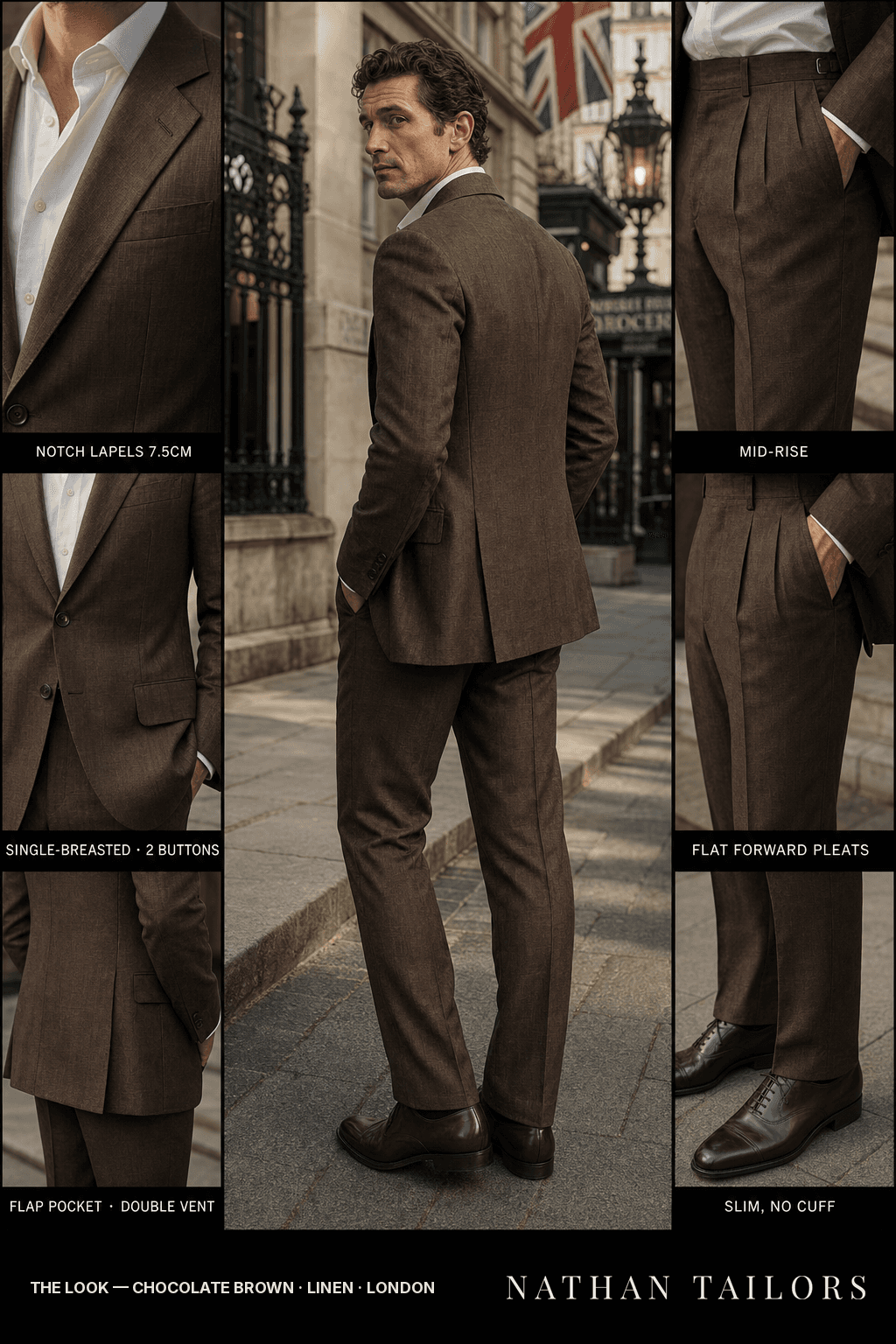 chocolate brown single-breasted bespoke suit — custom tailored by Nathan Tailors, the Hoi An custom tailor