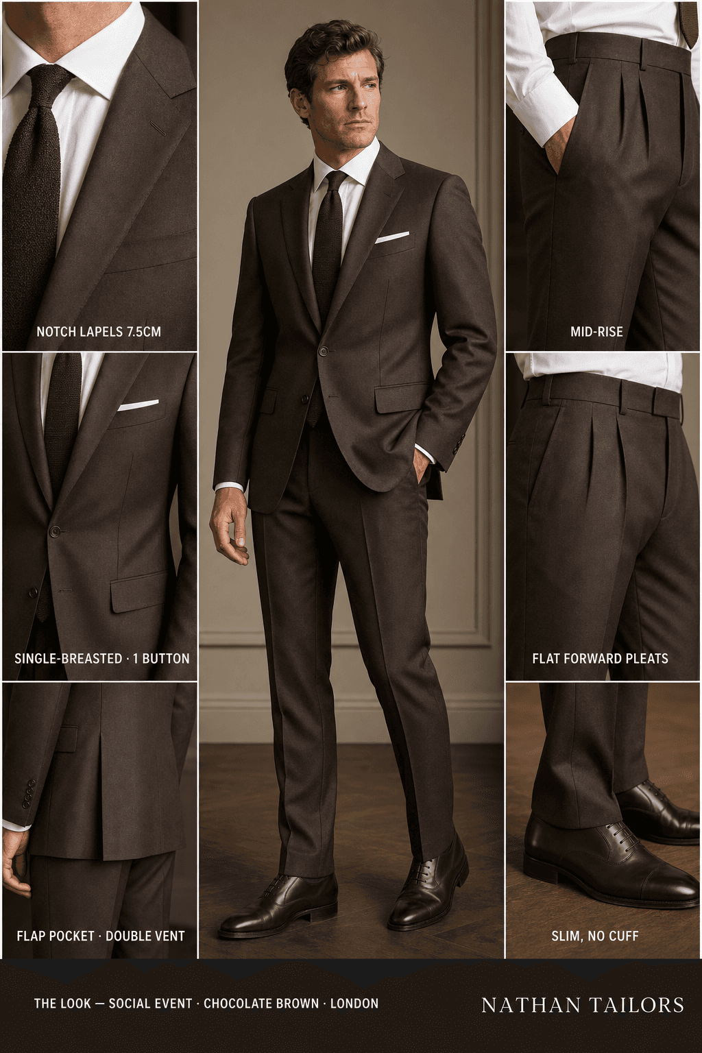 chocolate brown single-breasted bespoke suit — custom tailored by Nathan Tailors, the Hoi An custom tailor