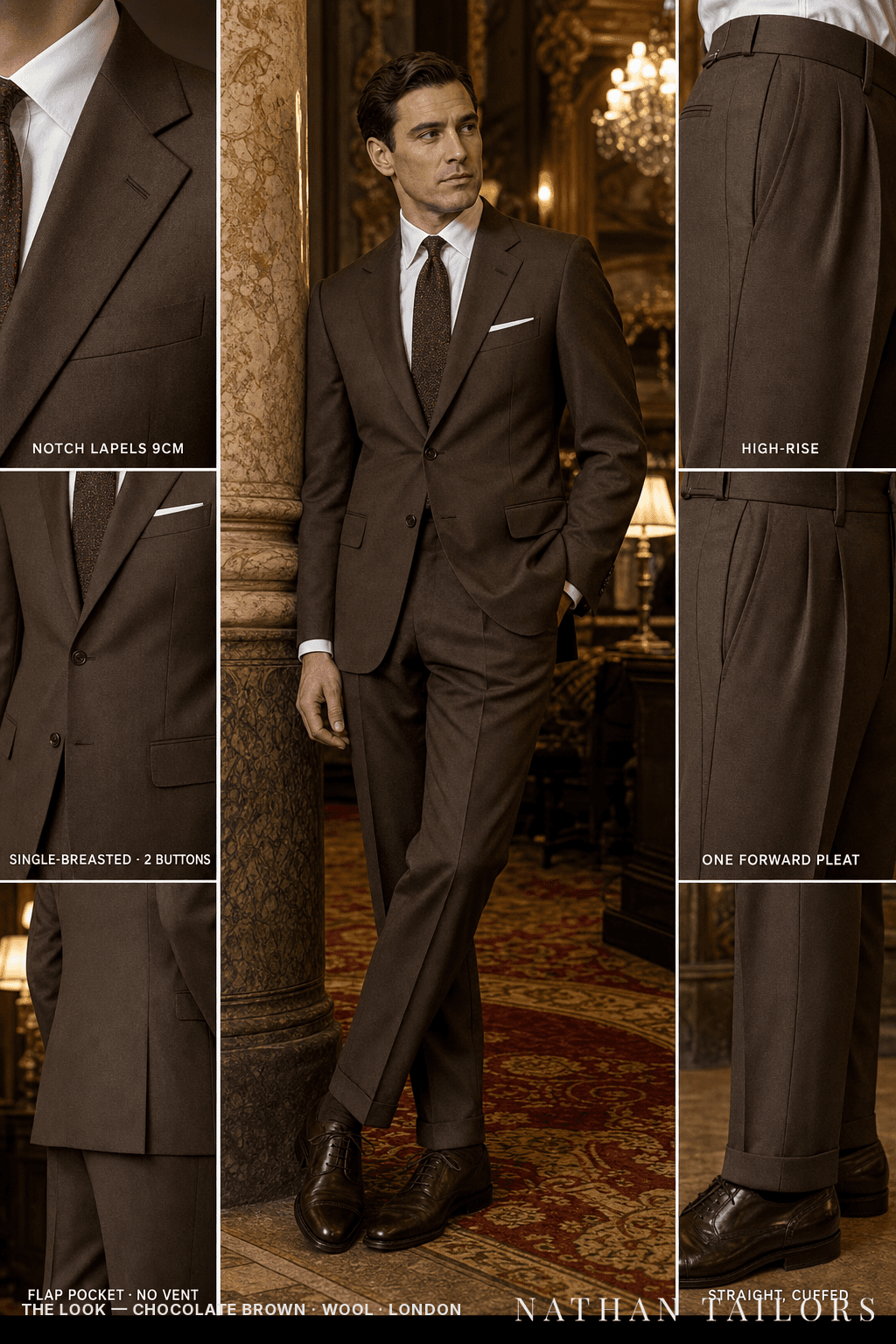 chocolate brown single-breasted bespoke suit — custom tailored by Nathan Tailors, the Hoi An custom tailor
