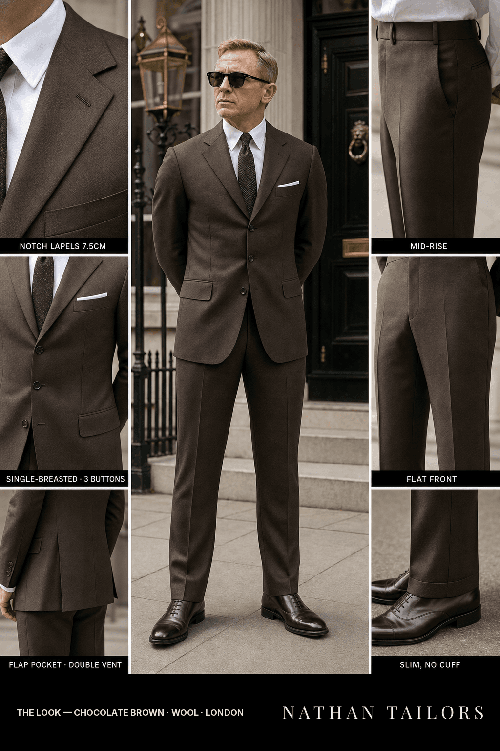 chocolate brown single-breasted bespoke suit — custom tailored by Nathan Tailors, the Hoi An custom tailor