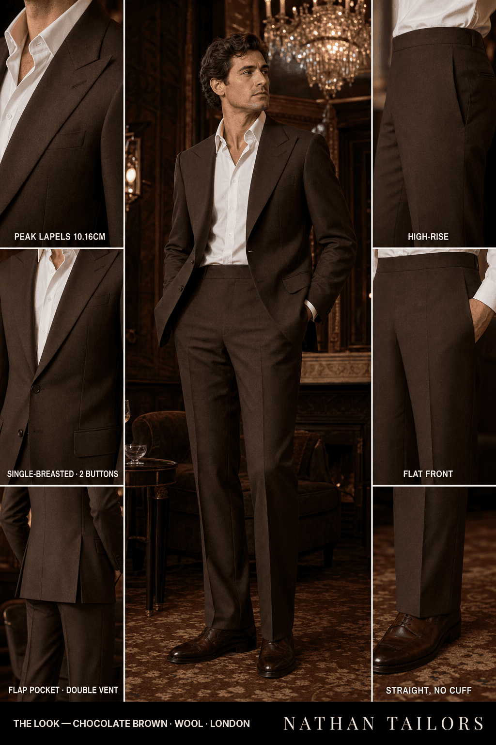 chocolate brown single-breasted bespoke suit — custom tailored by Nathan Tailors, the Hoi An custom tailor