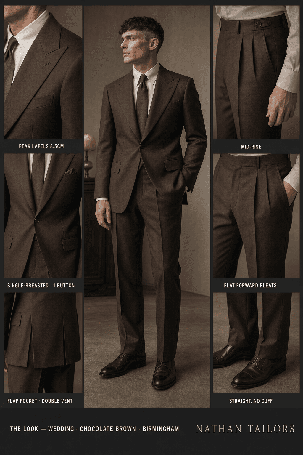 chocolate brown single-breasted suit — Nathan Tailors Hoi An tailor Atelier render