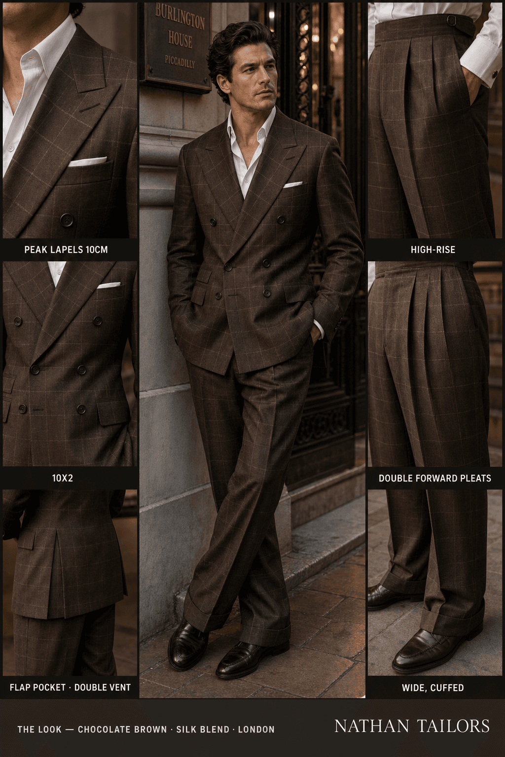 chocolate brown windowpane single-breasted bespoke suit — custom tailored by Nathan Tailors, the Hoi An custom tailor