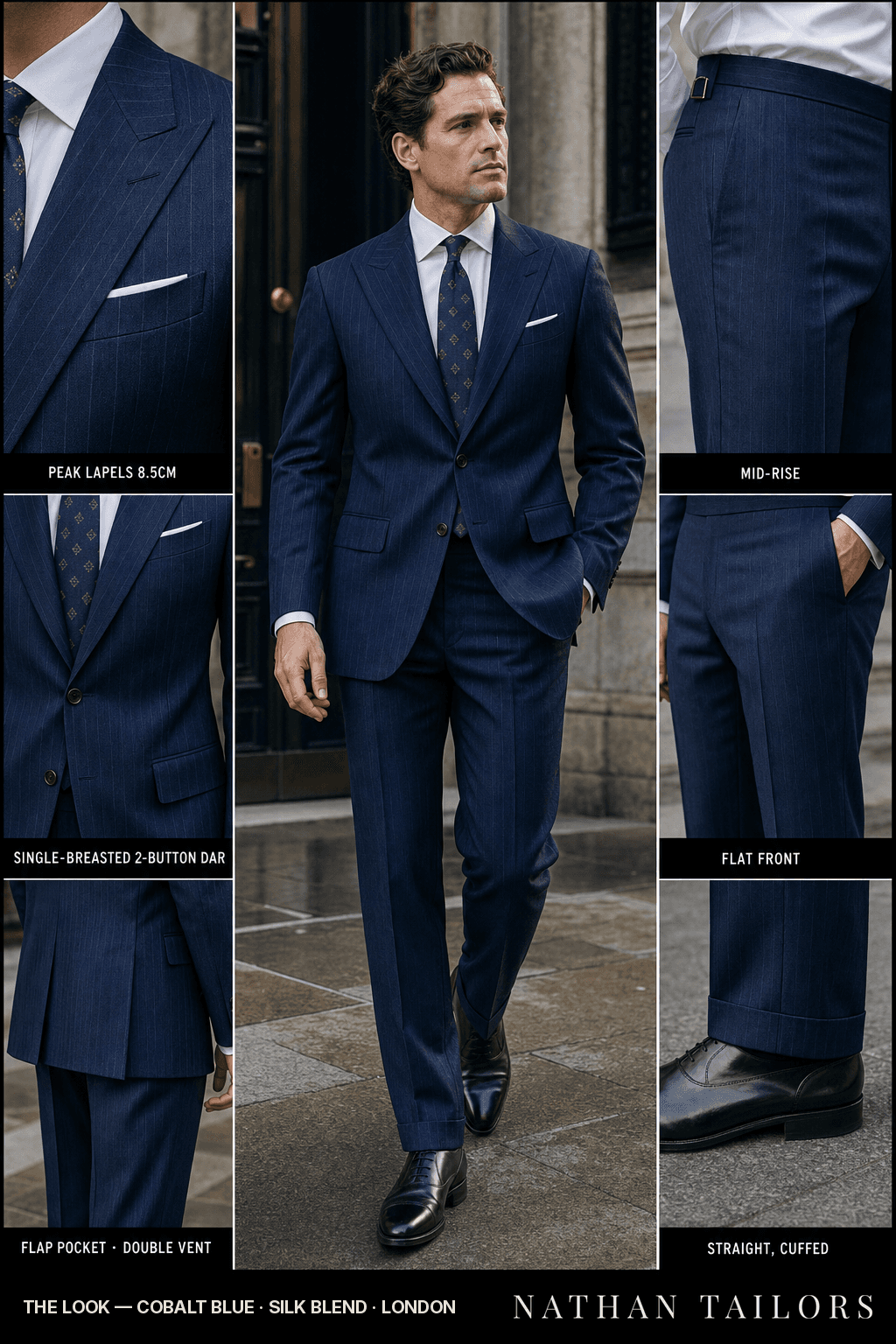cobalt blue herringbone single-breasted bespoke suit — custom tailored by Nathan Tailors, the Hoi An custom tailor