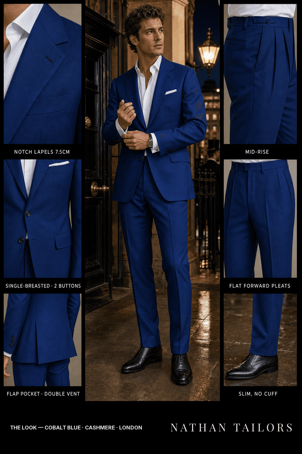 cobalt blue single-breasted bespoke suit — custom tailored by Nathan Tailors, the Hoi An custom tailor