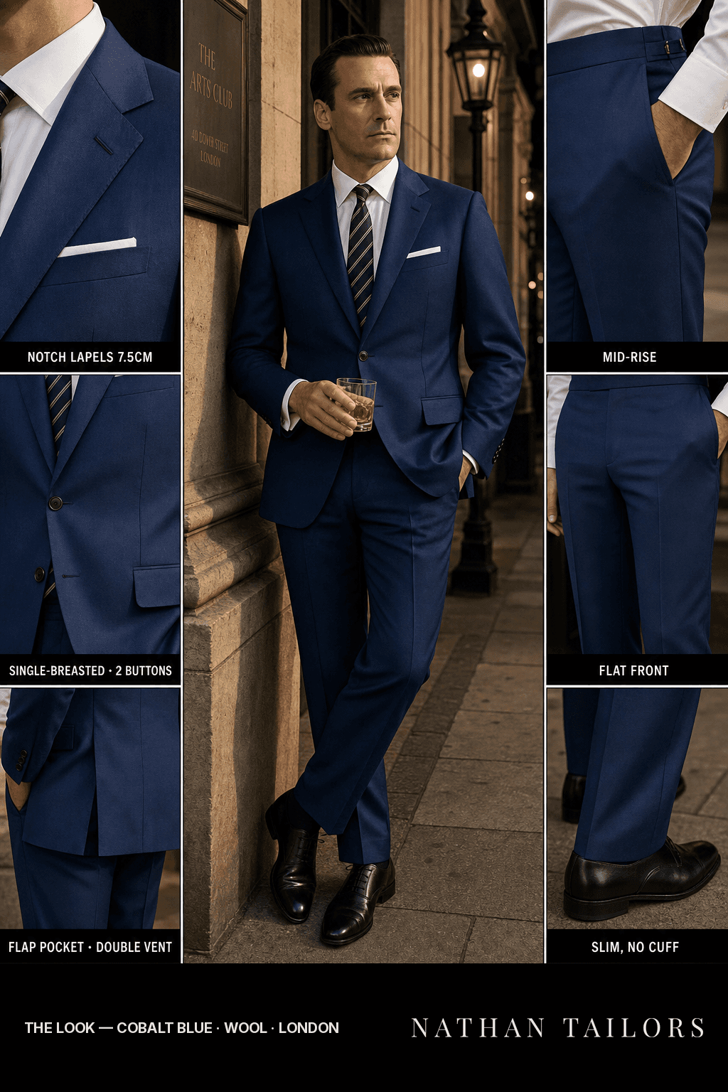 cobalt blue single-breasted bespoke suit — custom tailored by Nathan Tailors, the Hoi An custom tailor