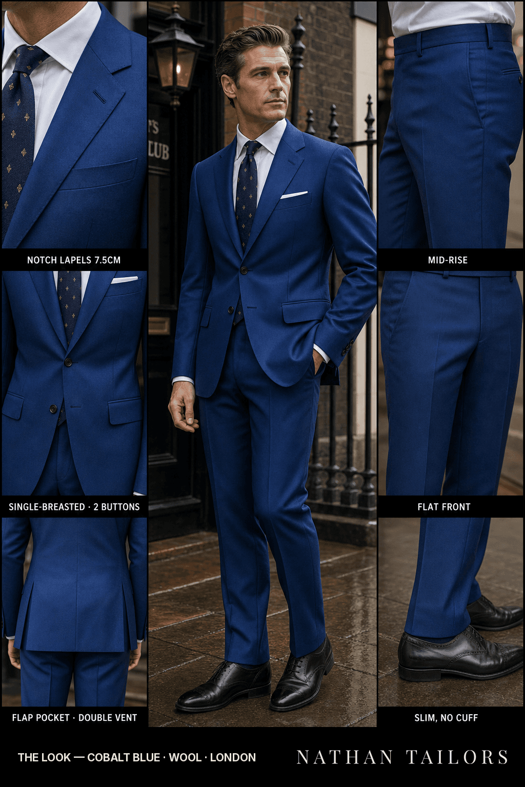 cobalt blue single-breasted bespoke suit — custom tailored by Nathan Tailors, the Hoi An custom tailor