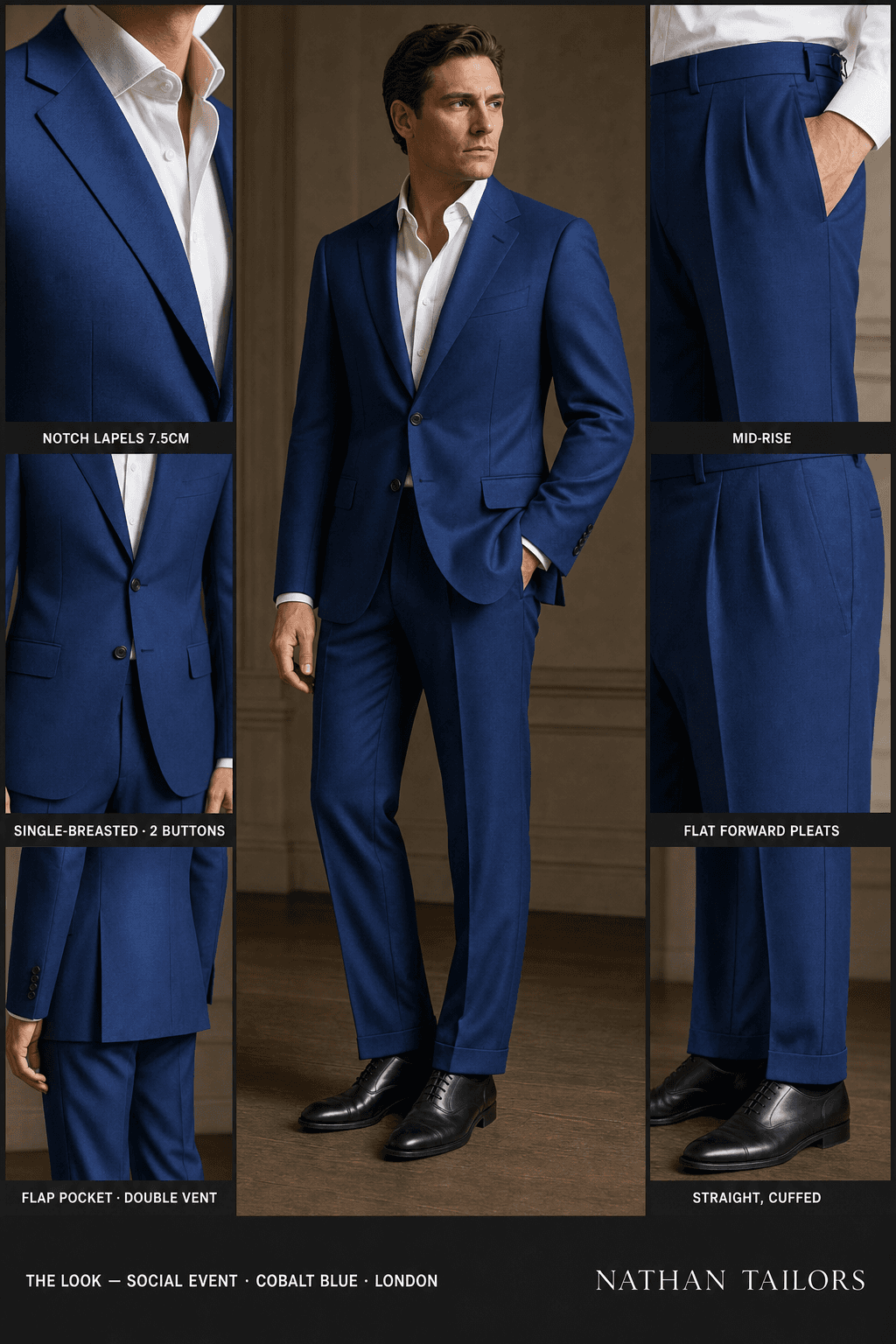 cobalt blue single-breasted bespoke suit — custom tailored by Nathan Tailors, the Hoi An custom tailor