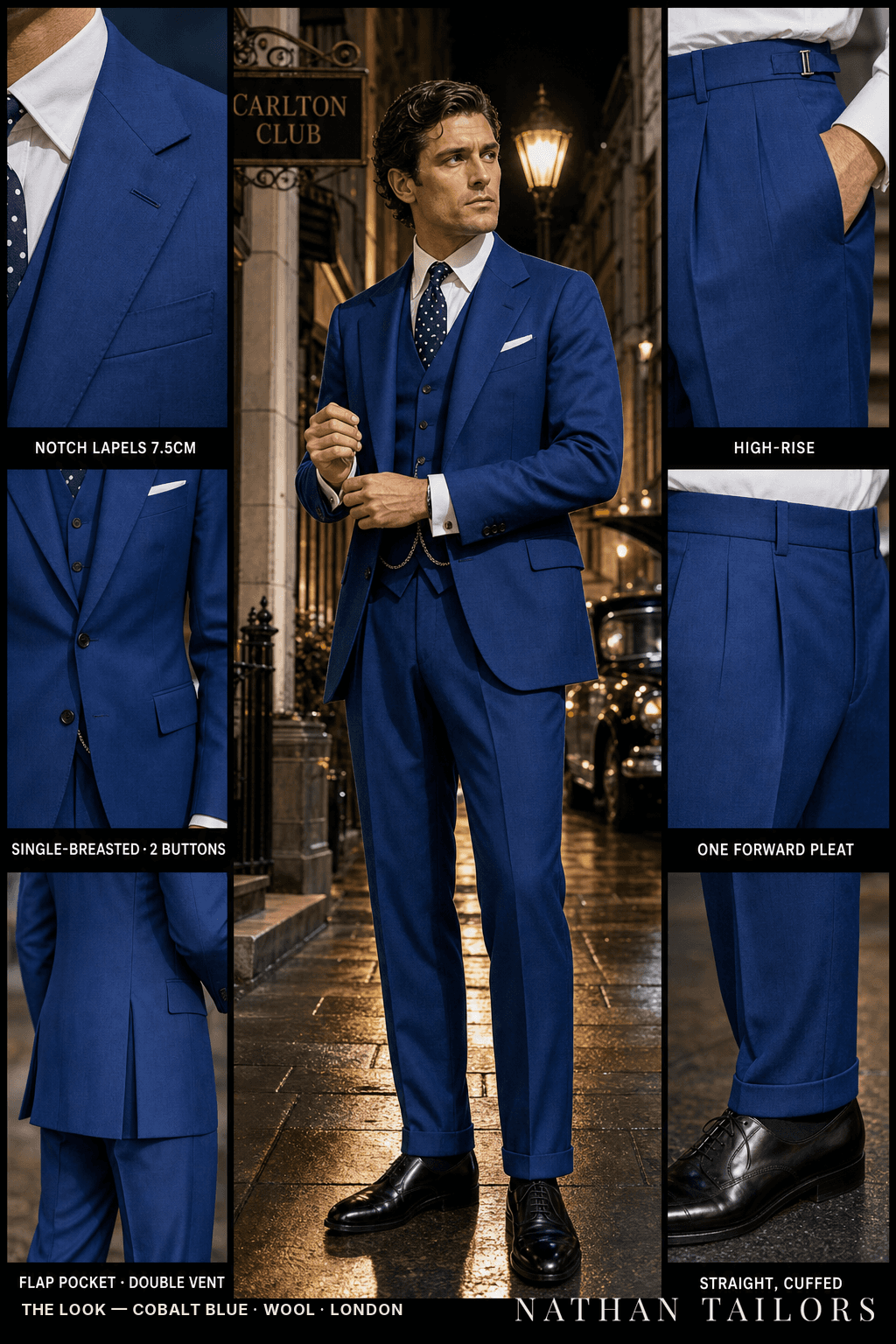 cobalt blue single-breasted bespoke suit — custom tailored by Nathan Tailors, the Hoi An custom tailor