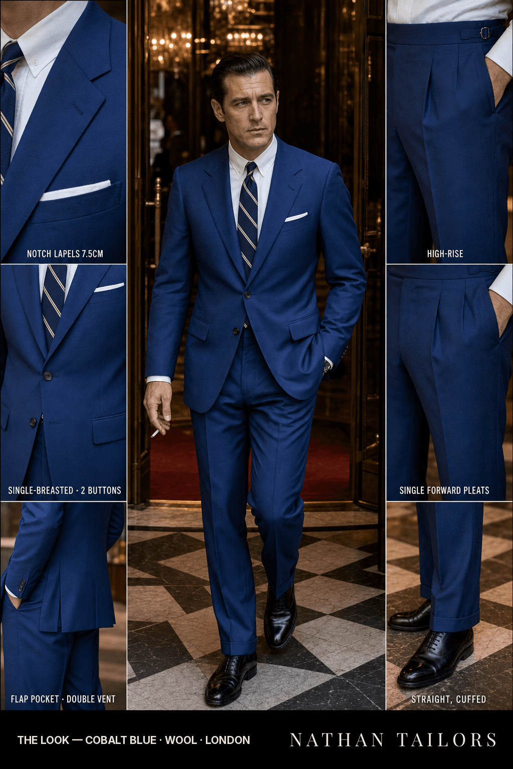 cobalt blue single-breasted bespoke suit — custom tailored by Nathan Tailors, the Hoi An custom tailor