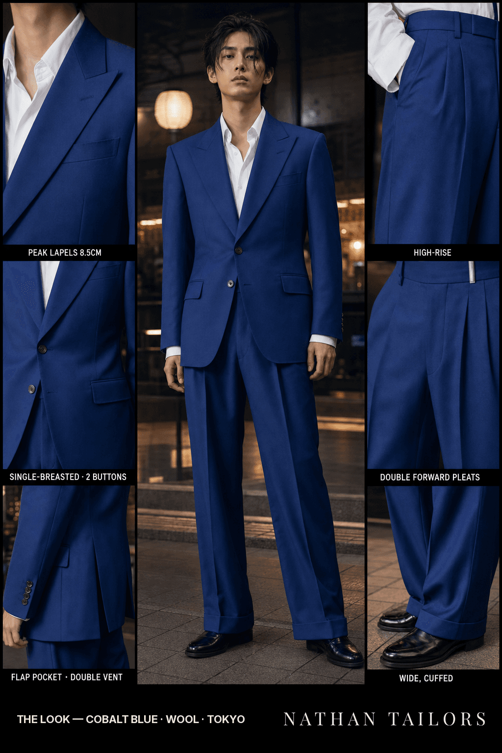 cobalt blue single-breasted bespoke suit — custom tailored by Nathan Tailors, the Hoi An custom tailor
