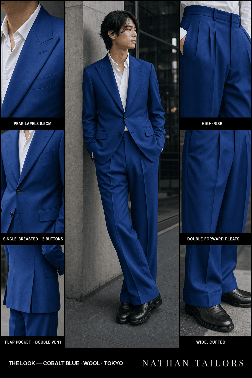 cobalt blue single-breasted bespoke suit — custom tailored by Nathan Tailors, the Hoi An custom tailor