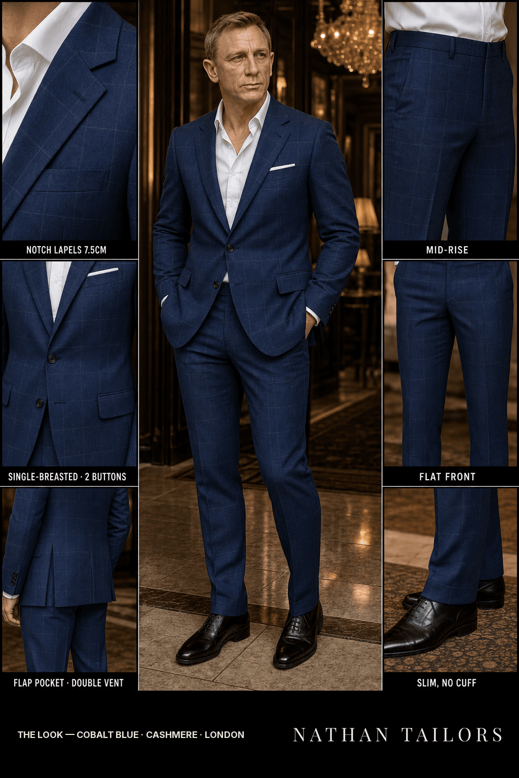 cobalt blue windowpane single-breasted bespoke suit — custom tailored by Nathan Tailors, the Hoi An custom tailor