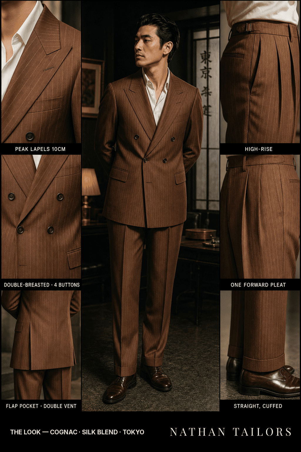 cognac chalk_stripe double-breasted bespoke suit — custom tailored by Nathan Tailors, the Hoi An custom tailor