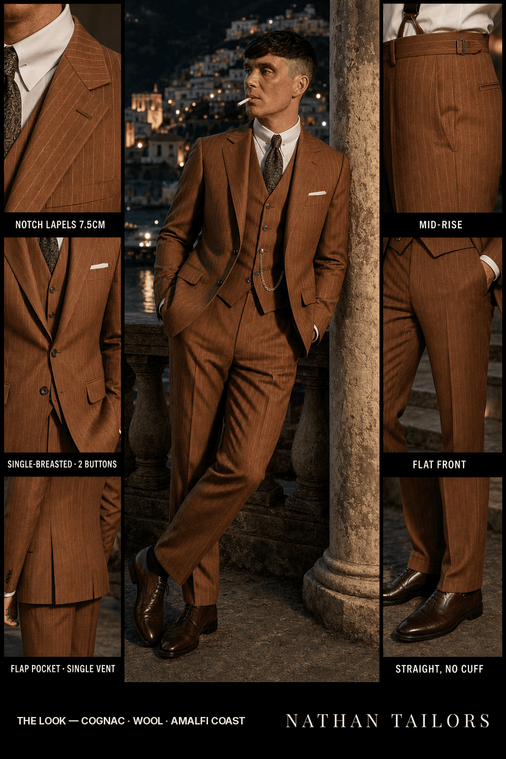 cognac chalk_stripe single-breasted bespoke suit — custom tailored by Nathan Tailors, the Hoi An custom tailor