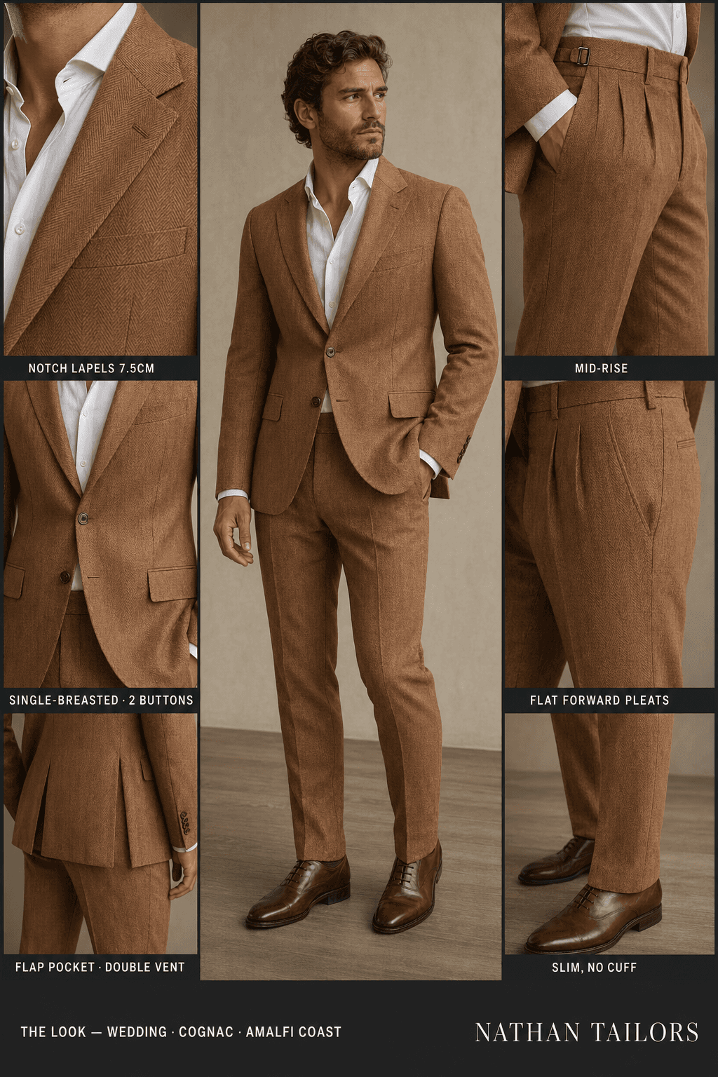 cognac herringbone single-breasted bespoke suit — custom tailored by Nathan Tailors, the Hoi An custom tailor