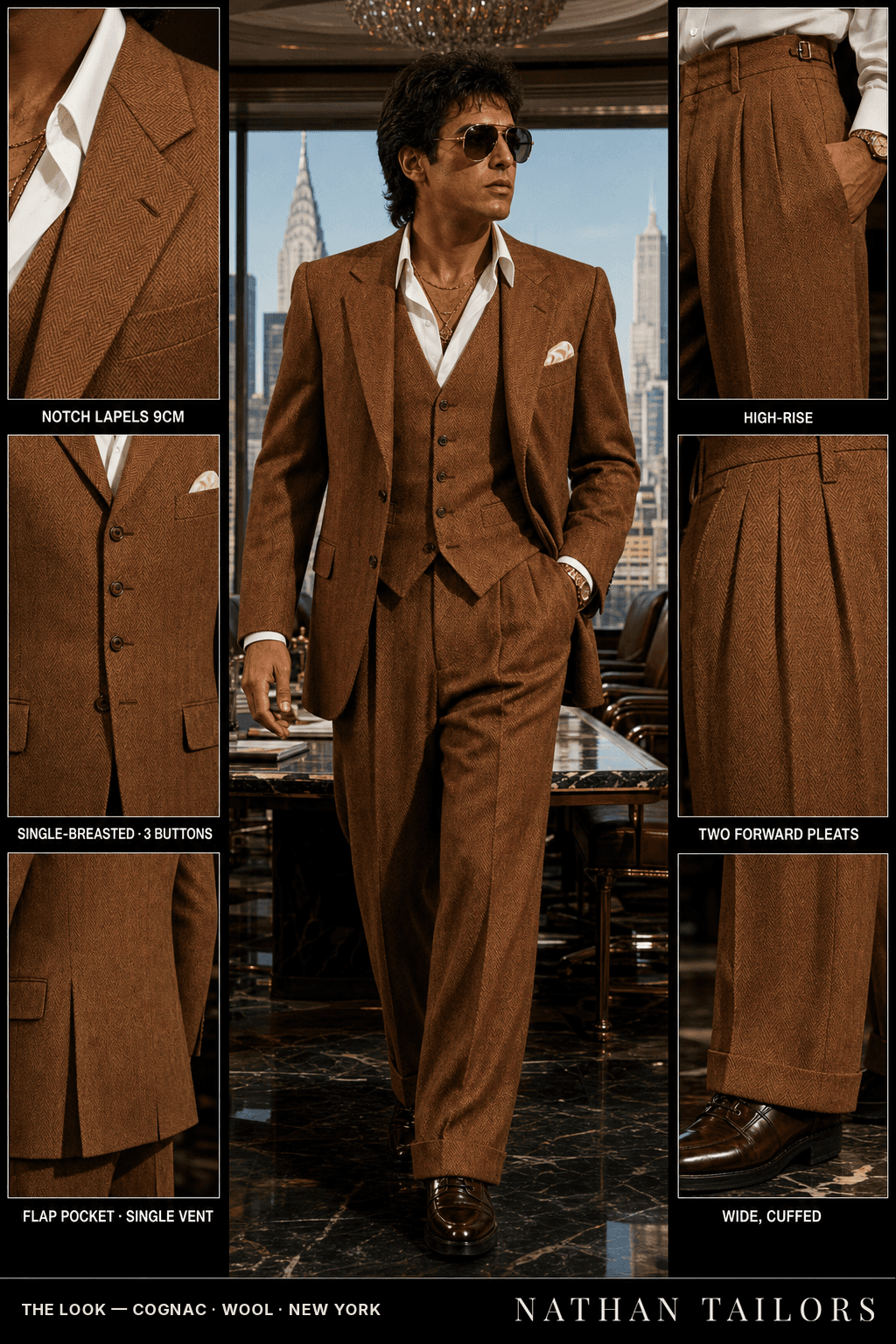 cognac herringbone single-breasted bespoke suit — custom tailored by Nathan Tailors, the Hoi An custom tailor