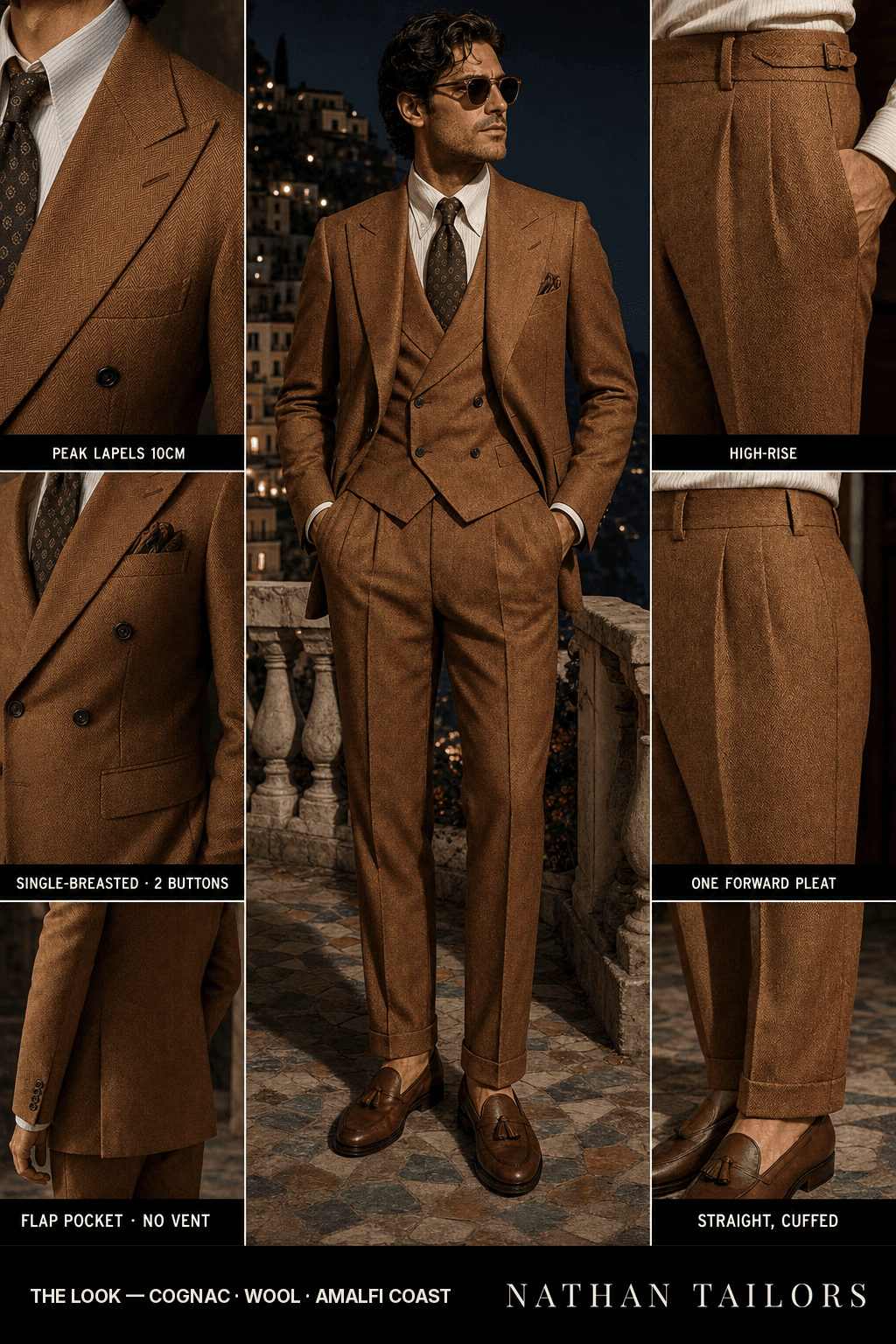 cognac herringbone single-breasted bespoke suit — custom tailored by Nathan Tailors, the Hoi An custom tailor