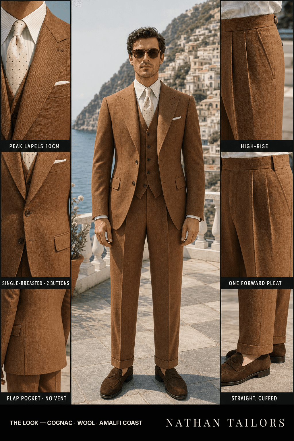 cognac herringbone single-breasted bespoke suit — custom tailored by Nathan Tailors, the Hoi An custom tailor