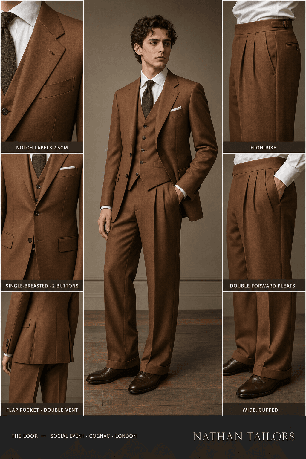 cognac single-breasted bespoke suit — custom tailored by Nathan Tailors, the Hoi An custom tailor