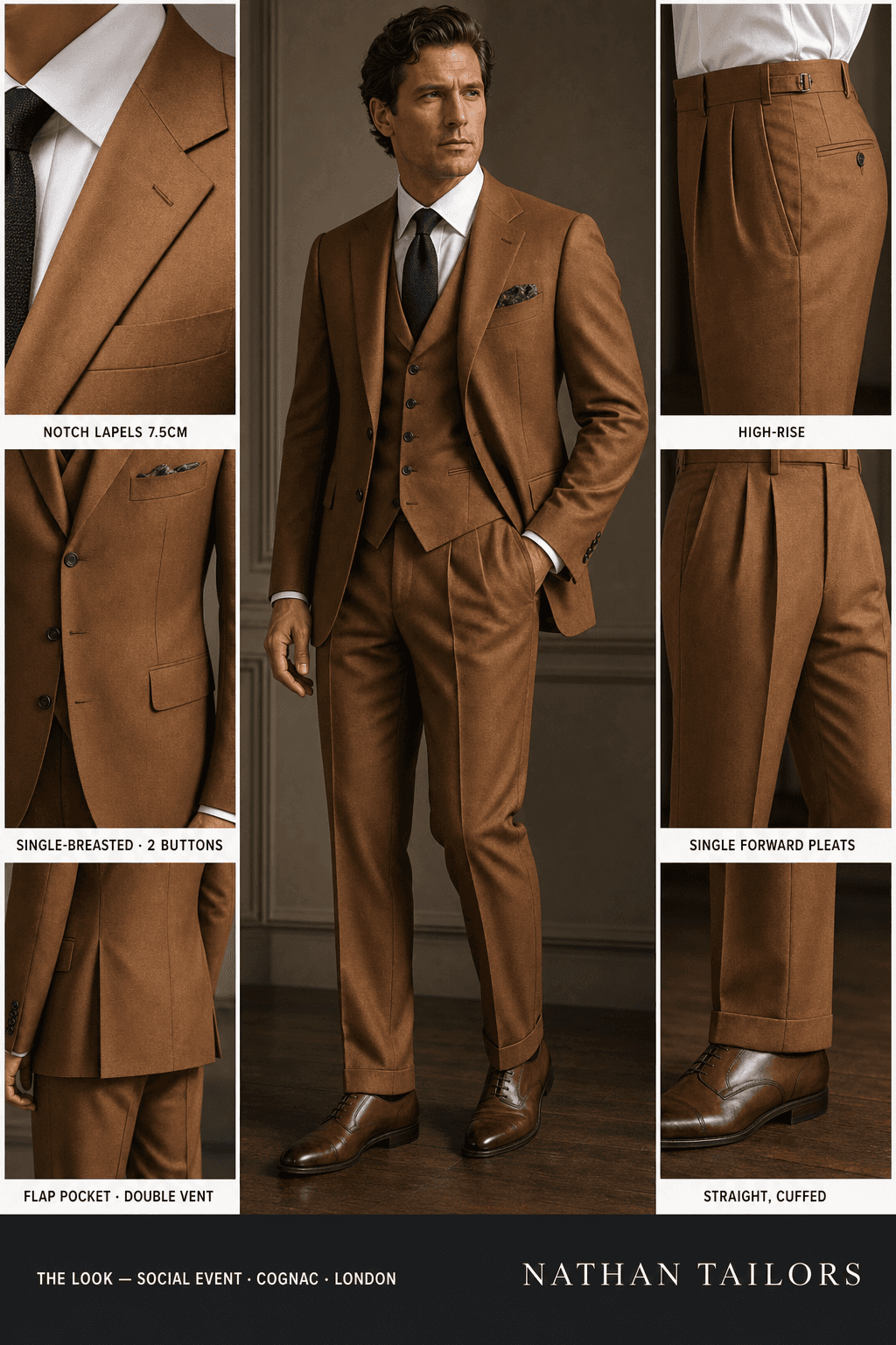 cognac single-breasted bespoke suit — custom tailored by Nathan Tailors, the Hoi An custom tailor