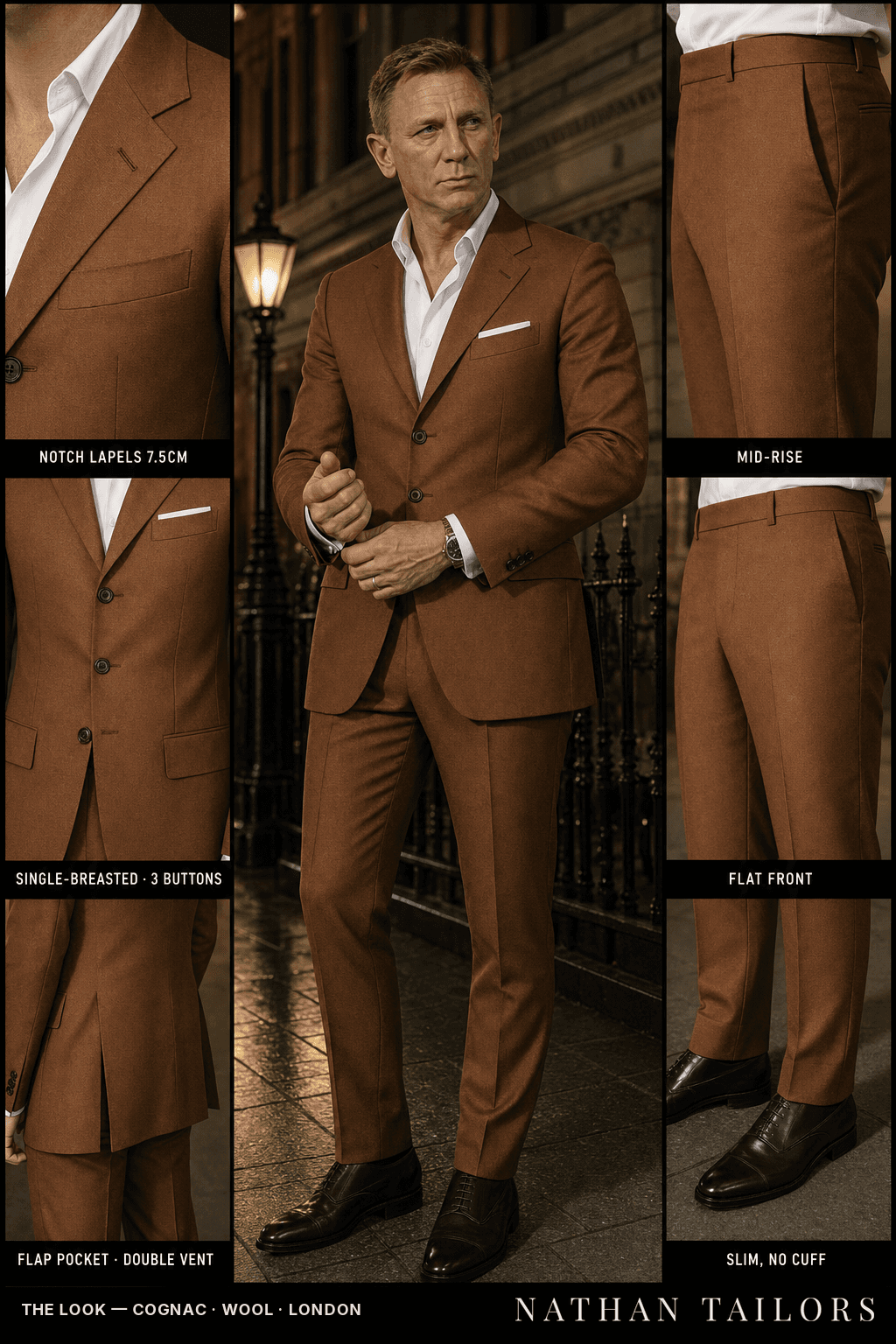 cognac single-breasted bespoke suit — custom tailored by Nathan Tailors, the Hoi An custom tailor