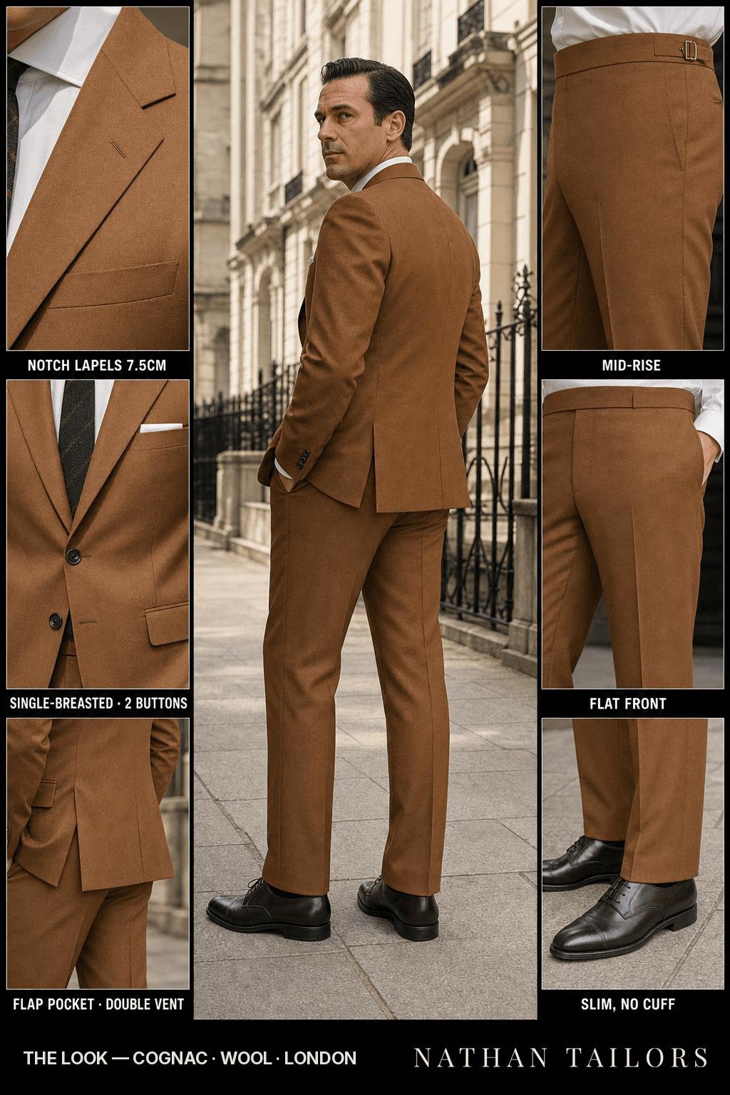 cognac single-breasted bespoke suit — custom tailored by Nathan Tailors, the Hoi An custom tailor