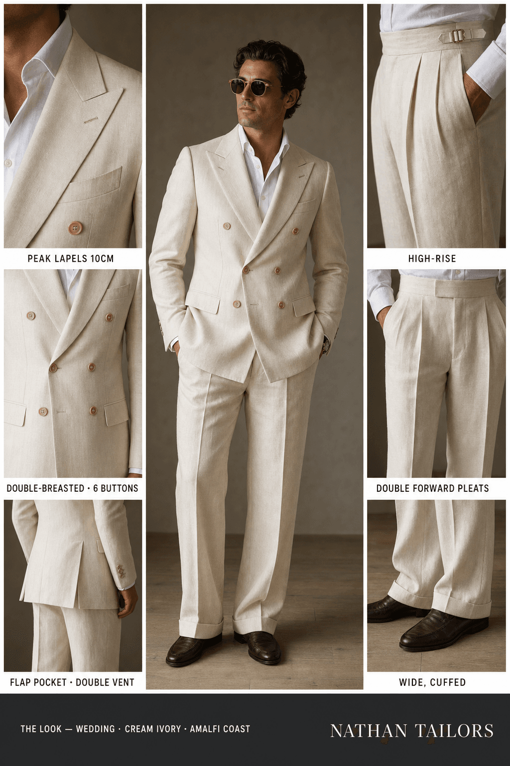 cream ivory double-breasted bespoke suit — custom tailored by Nathan Tailors, the Hoi An custom tailor