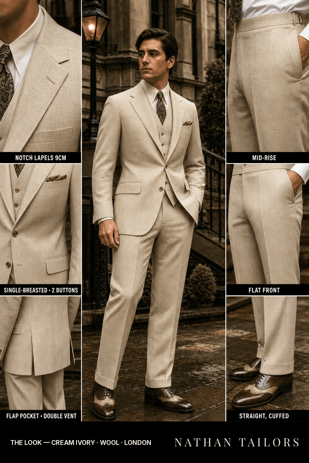 cream ivory glen_plaid single-breasted bespoke suit — custom tailored by Nathan Tailors, the Hoi An custom tailor