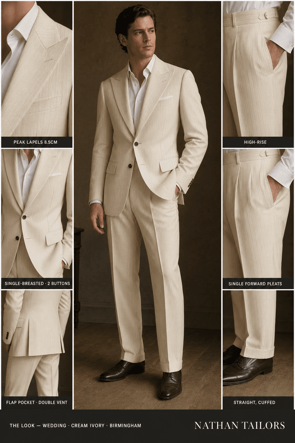 cream ivory pinstripe single-breasted bespoke suit — custom tailored by Nathan Tailors, the Hoi An custom tailor