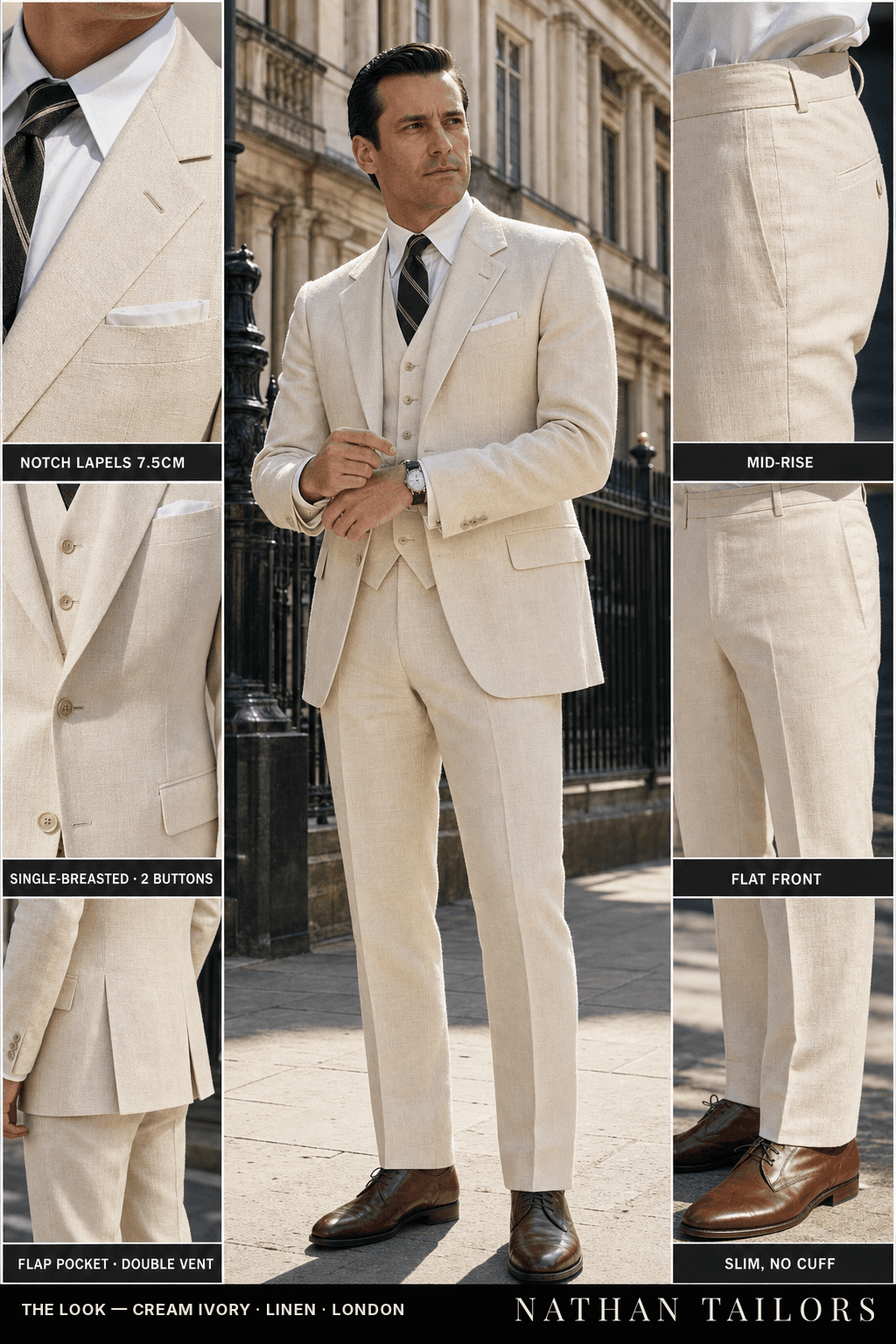 cream ivory single-breasted bespoke suit — custom tailored by Nathan Tailors, the Hoi An custom tailor