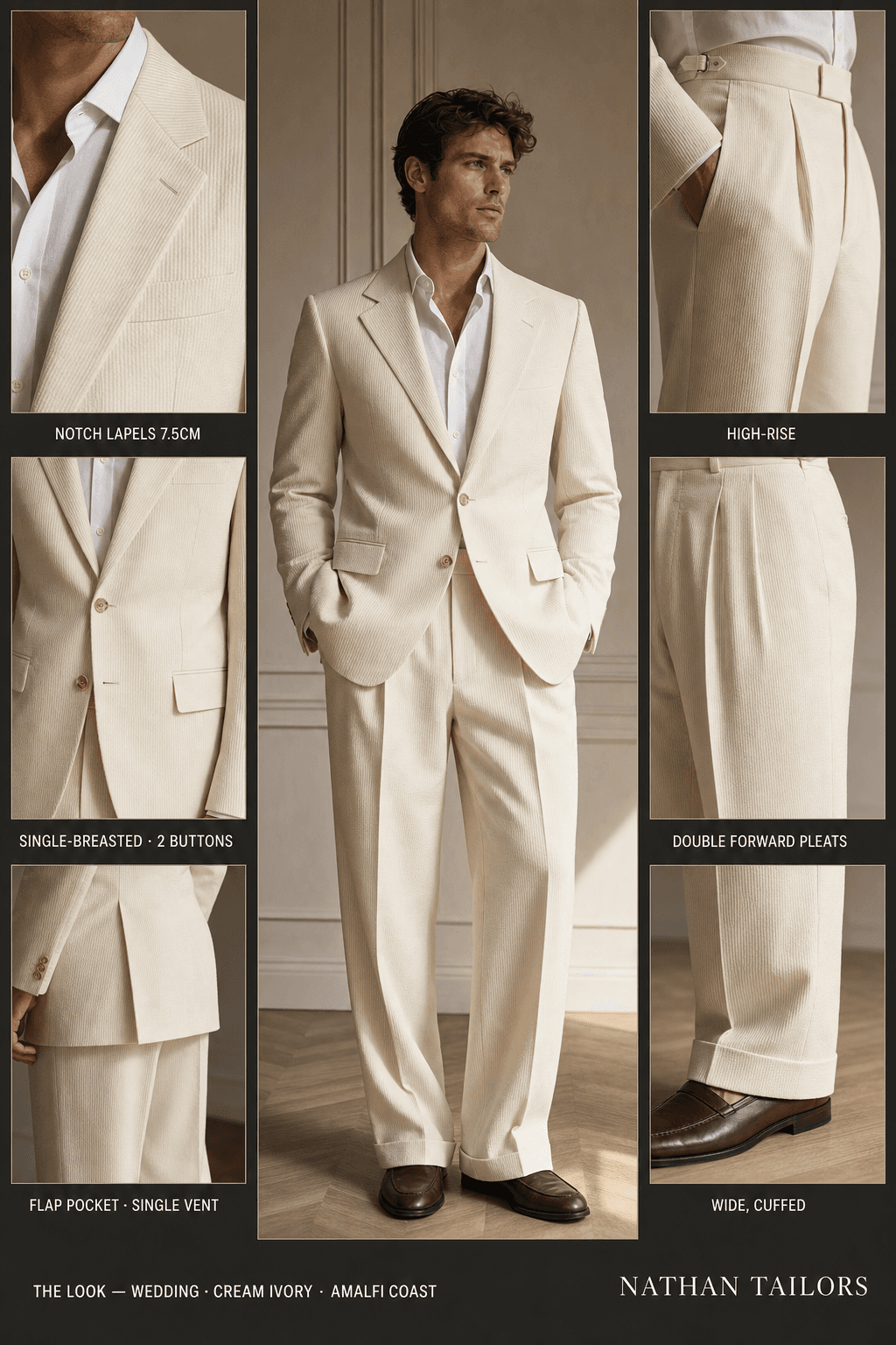 cream ivory single-breasted bespoke suit — custom tailored by Nathan Tailors, the Hoi An custom tailor