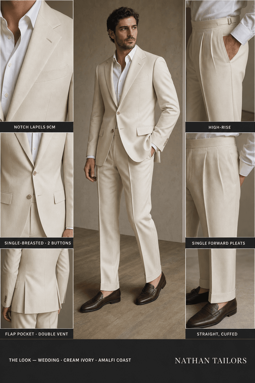 cream ivory single-breasted bespoke suit — custom tailored by Nathan Tailors, the Hoi An custom tailor