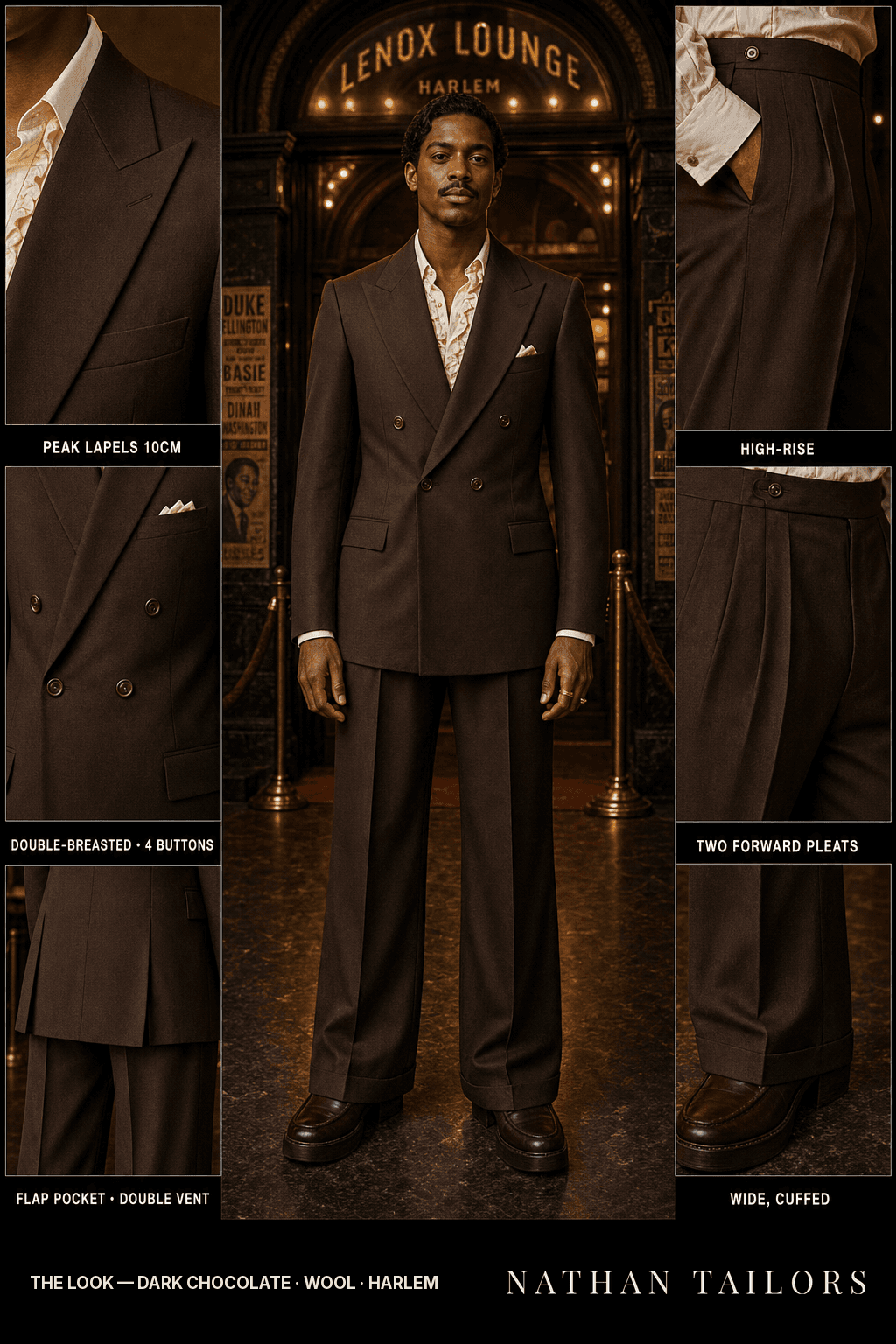 dark chocolate double-breasted bespoke suit — custom tailored by Nathan Tailors, the Hoi An custom tailor