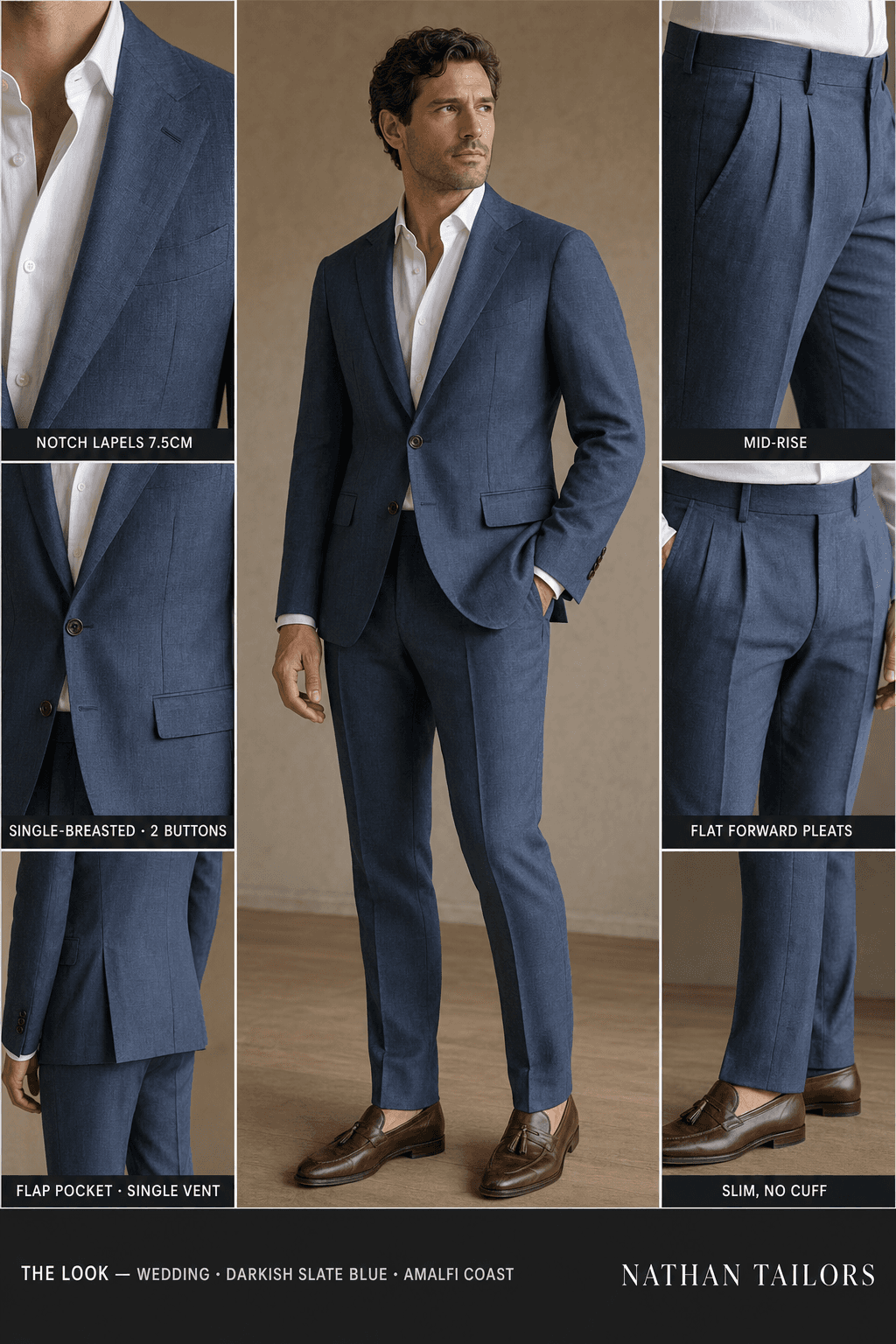 Darkish slate blue single-breasted bespoke suit — custom tailored by Nathan Tailors, the Hoi An custom tailor