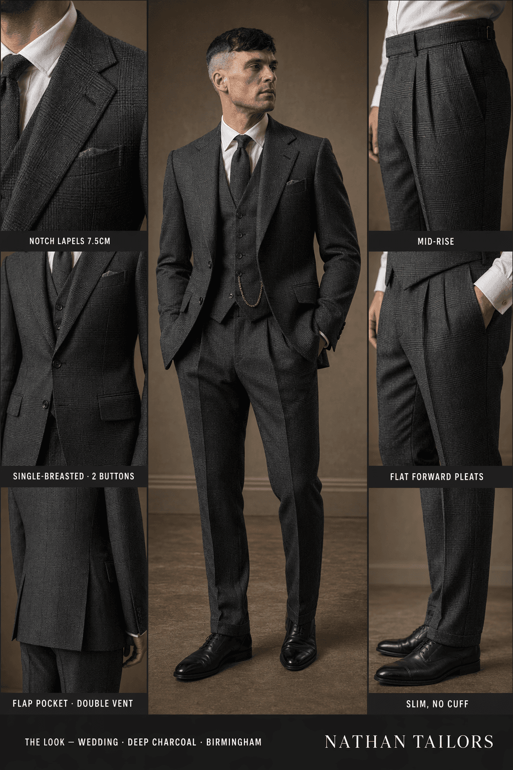 deep charcoal single-breasted suit — Nathan Tailors Hoi An tailor Atelier render