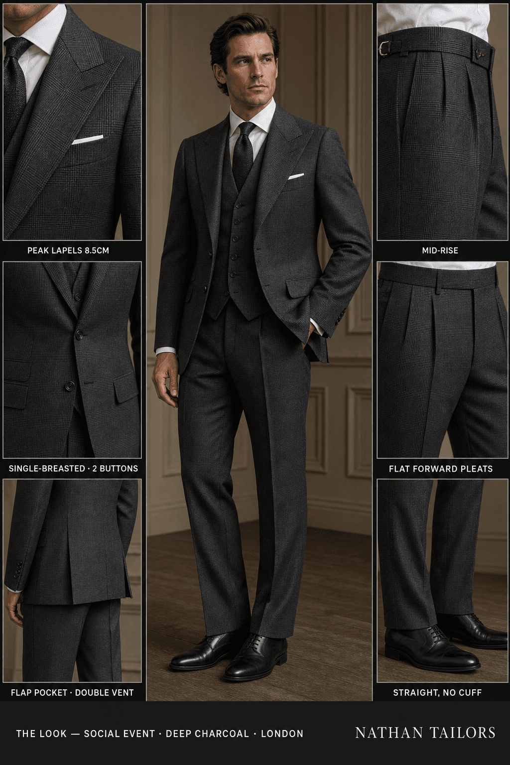 deep charcoal glen_plaid single-breasted bespoke suit — custom tailored by Nathan Tailors, the Hoi An custom tailor