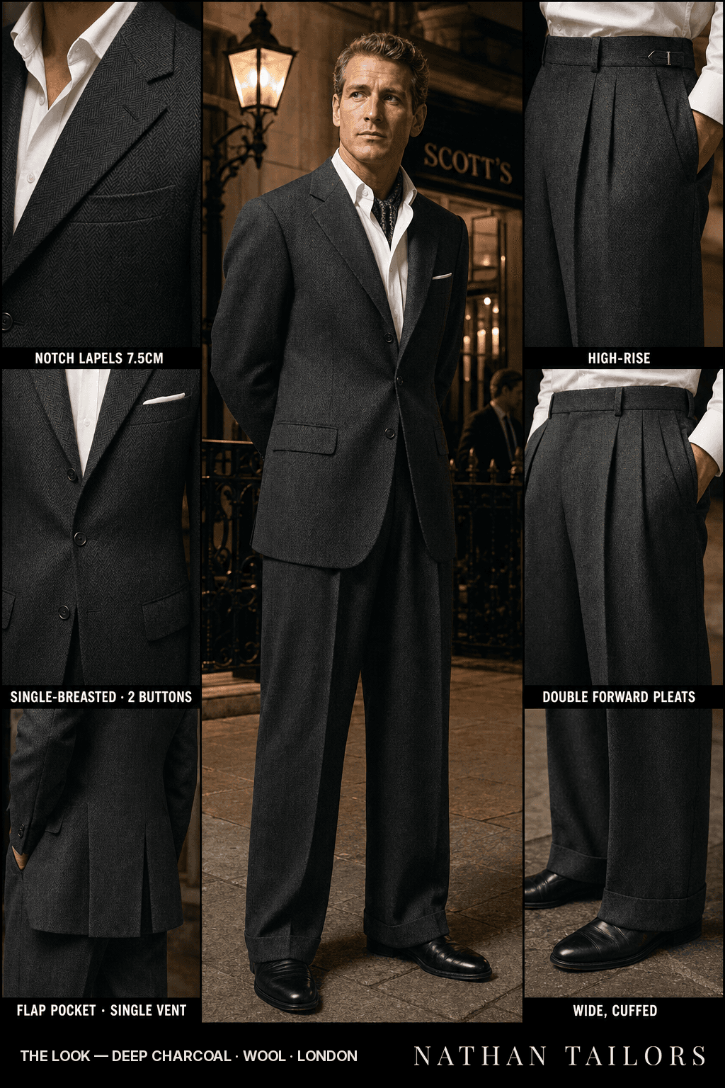 deep charcoal herringbone single-breasted bespoke suit — custom tailored by Nathan Tailors, the Hoi An custom tailor