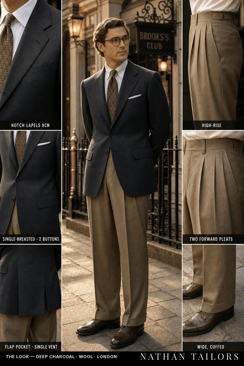 deep charcoal single-breasted bespoke suit — custom tailored by Nathan Tailors, the Hoi An custom tailor